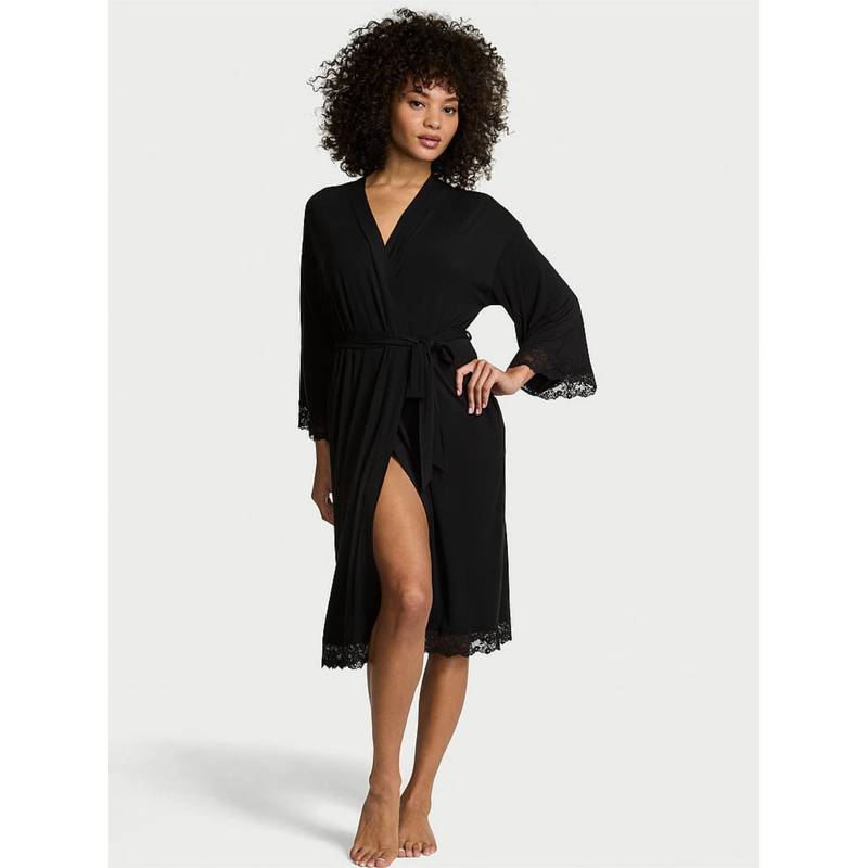 Victoria's Secret Black Sosoft Modal Lace Trim Robe (XS/S)