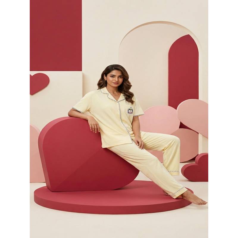 Mieora Yellow Cotton Shirt with Pyjamas (M)