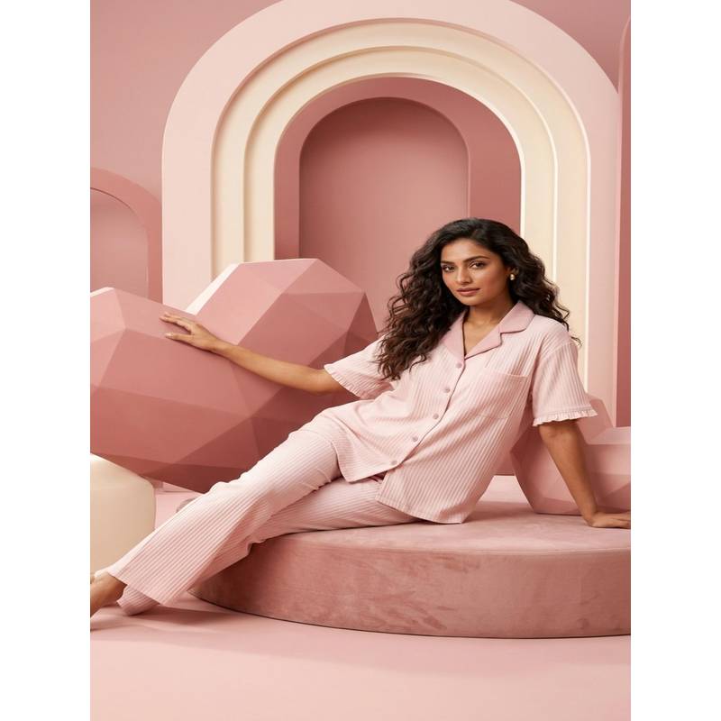 Mieora Pink Cotton Shirt with Pyjamas (M)