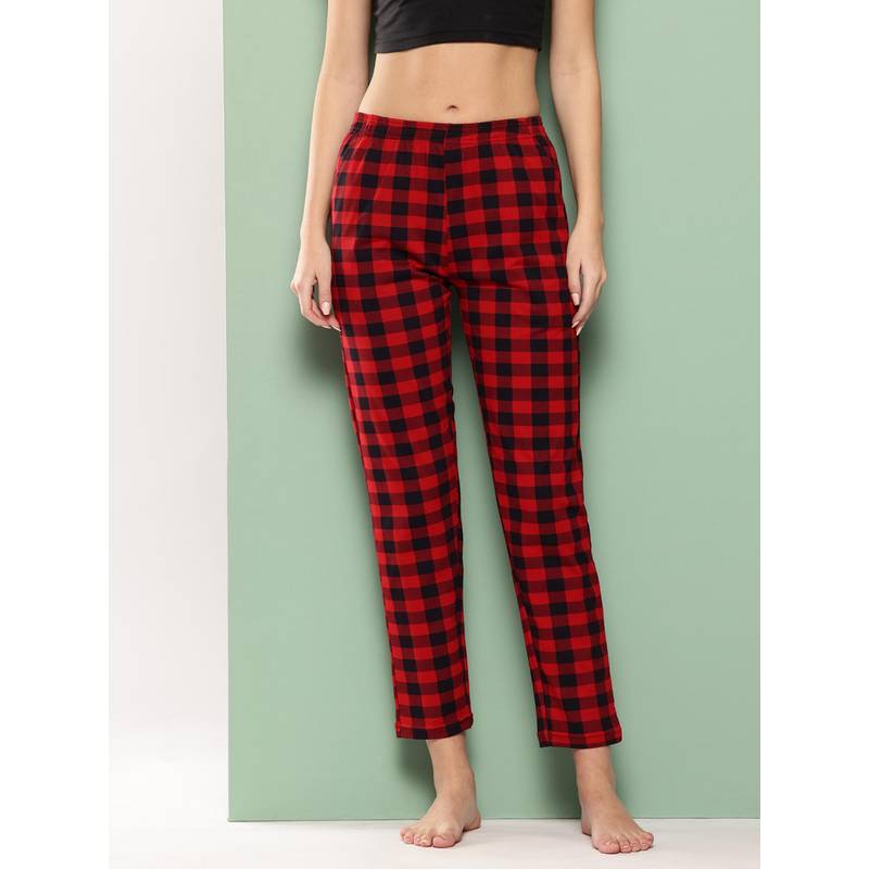 Leading Lady Red Women's Mid Rise Cotton Gingham Checked Pyjamas (L)
