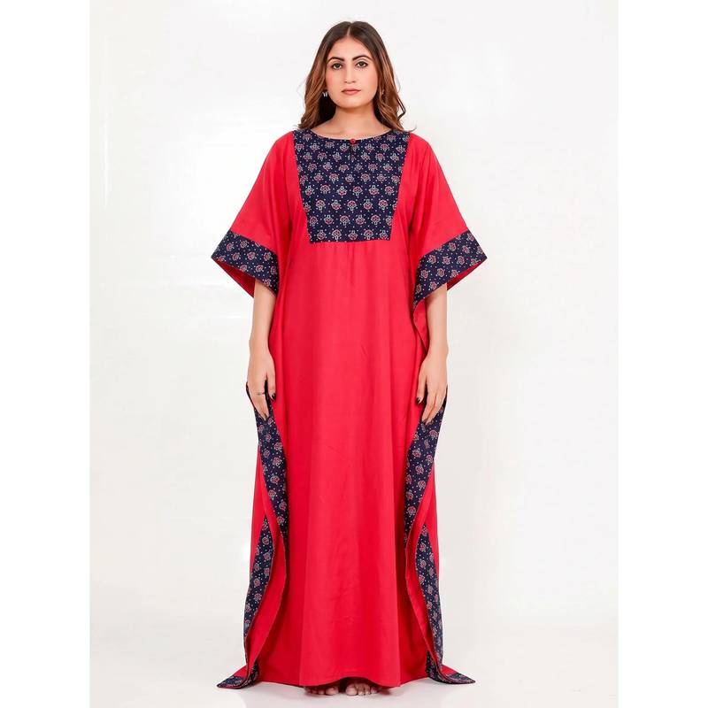 The Kaftan Company Red Floral Print Panel Maxi Kaftan (XL)