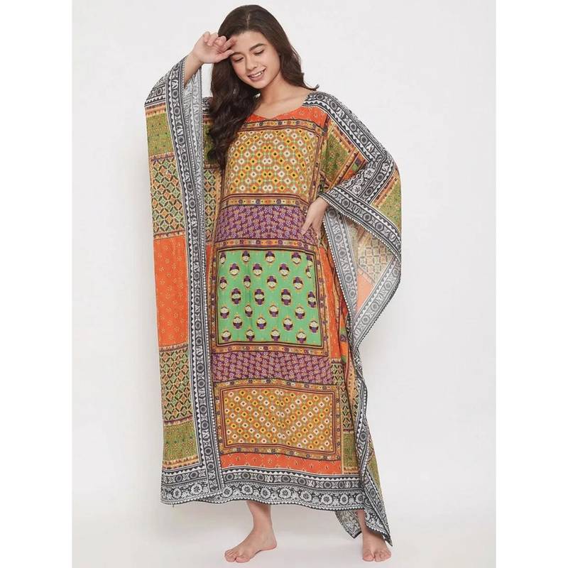 The Kaftan Company Multi-Color Ethnic Patchwork Print Maxi Kaftan (S)