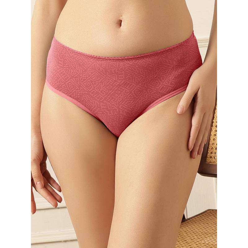 Clovia Geometric Print Mid Waist Hipster Panty In Pink Colour (XL)