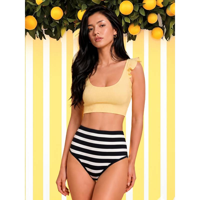 Clovia Cotton Striped High Waist Hipster Panty In Black Colour (S)
