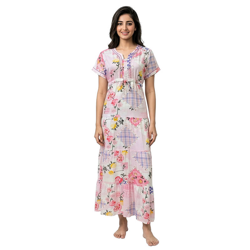 Juliet Pink Women's Printed Rayon Soft & Comfortable Night Gown (XL)