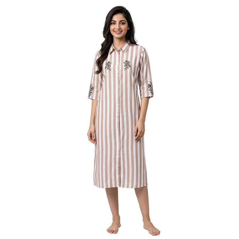 Juliet Beige Women's Printed Rayon Soft & Comfortable Night Gown (M)