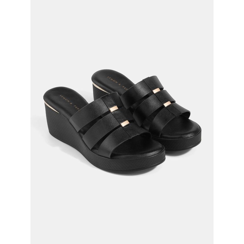 Lemon & Pepper Women Black Wedges (EURO 35)