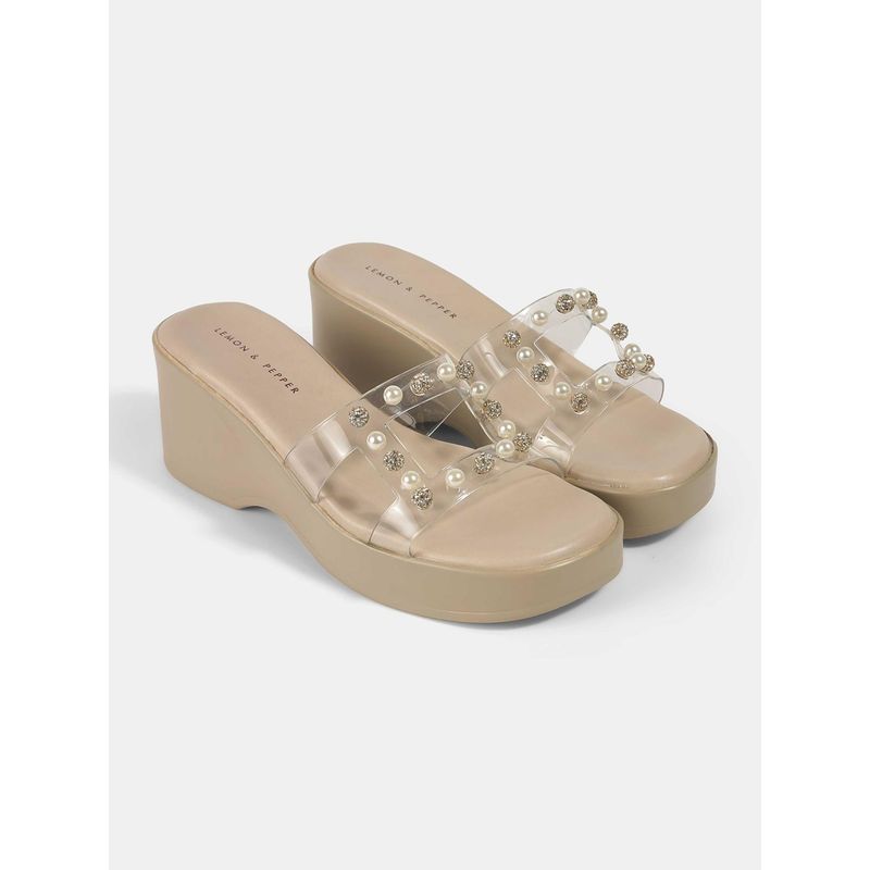 Lemon & Pepper Women Beige Wedges (EURO 37)