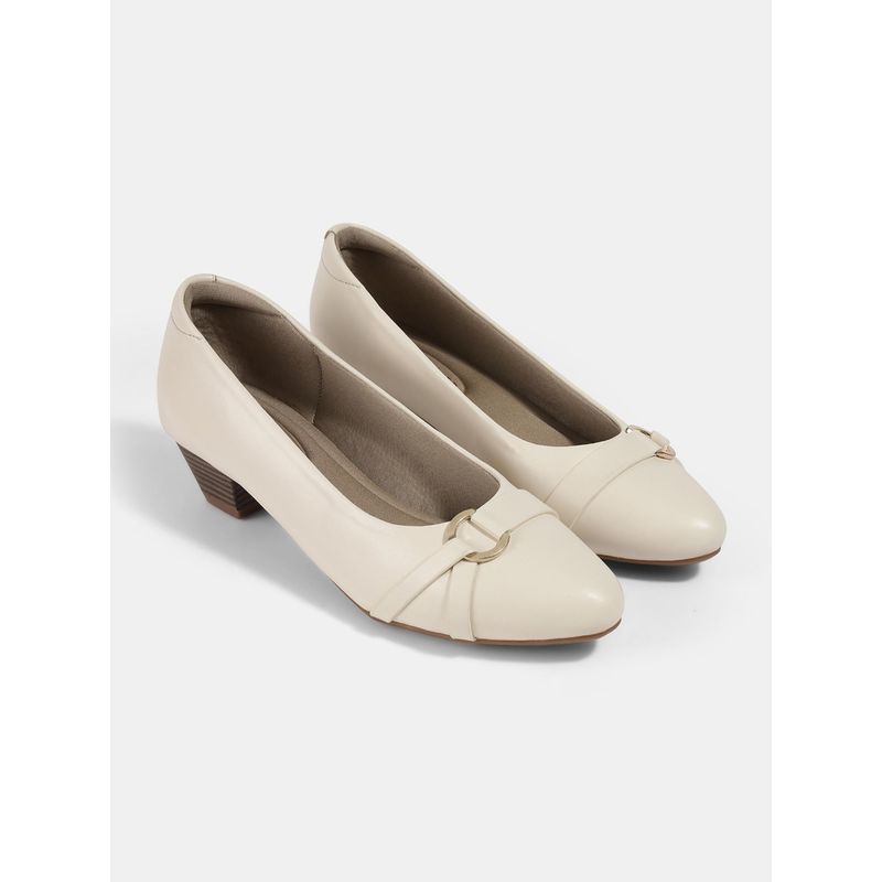 Lemon & Pepper Cream Block Heel Pumps (EURO 39)