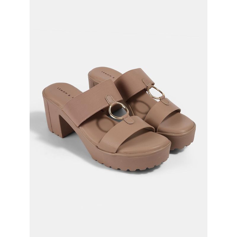 Lemon & Pepper Nude Block Sandal Heels (EURO 38)