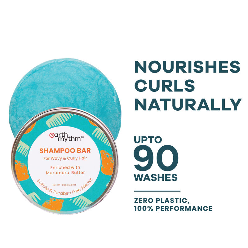 Earth Rhythm Shampoo Bar- Murumuru Butter, For Wavy and Curly Hair, Tames Frizz, Tin