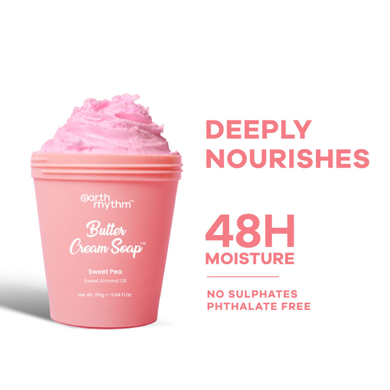 Earth Rhythm Butter Cream Shower Mousse Soap - Sweet Pea, Almond Oil, Nourishes