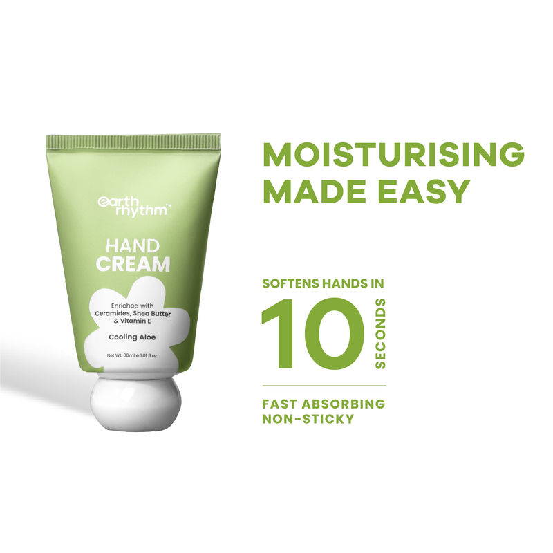 Earth Rhythm Cooling Aloe Hand Cream Enriched with Ceramide, Moisturising and Fast Absorbing