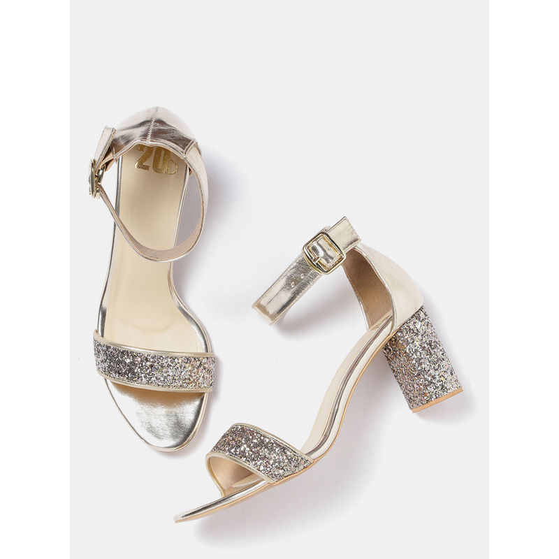 Twenty Dresses By Nykaa Fashion Striking In Gold Sequined Heels - 37