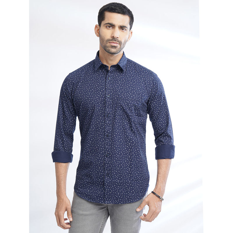 Greenfibre Mens Navy Blue Cotton Printed Shirt (39)