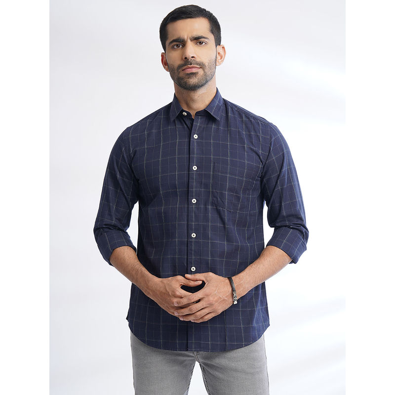 JadeBlue Mens Navy Blue Slim Fit Cotton Shirt (42)