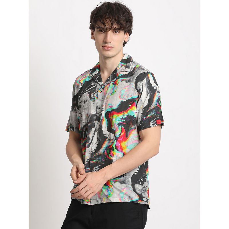 THE BEAR HOUSE Mens Multi-Coloured Printed Regular Fit Casual Shirt (S)