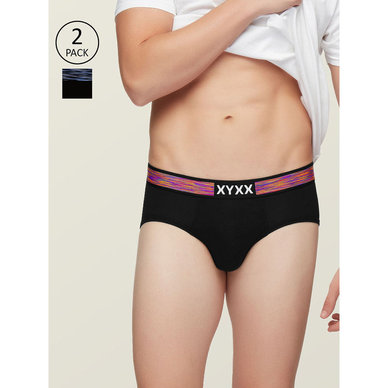 XYXX Men's Intellisoft Antimicrobial Micro Modal Hues Brief (Pack Of 2) - Black (S)