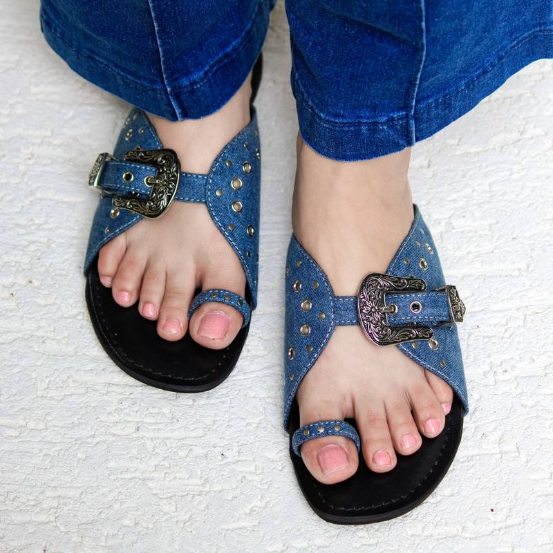 SANDALWALI Nadia Solid Denim Flats (EURO 41)