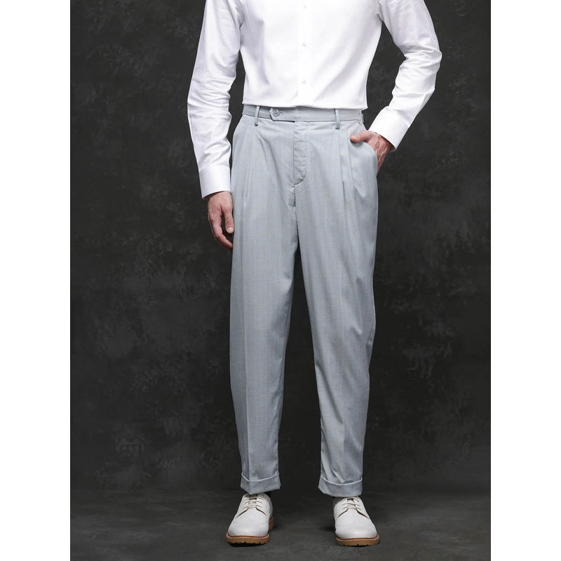 Rare Rabbit Amosy Grey Striped Relaxed Fit Trouser (28)