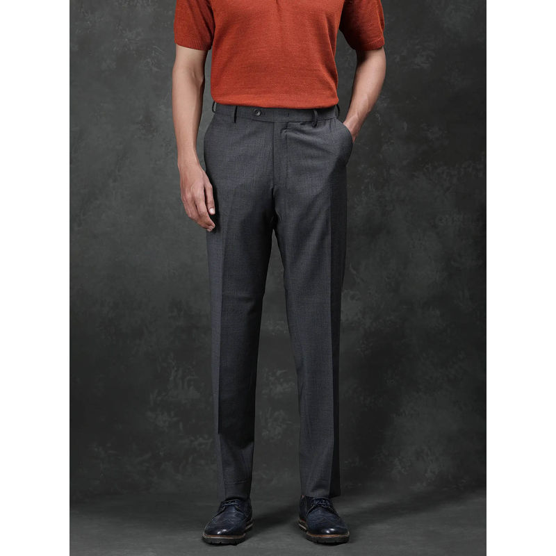 Rare Rabbit Arbo Grey Plain Regular Fit Trouser (38)
