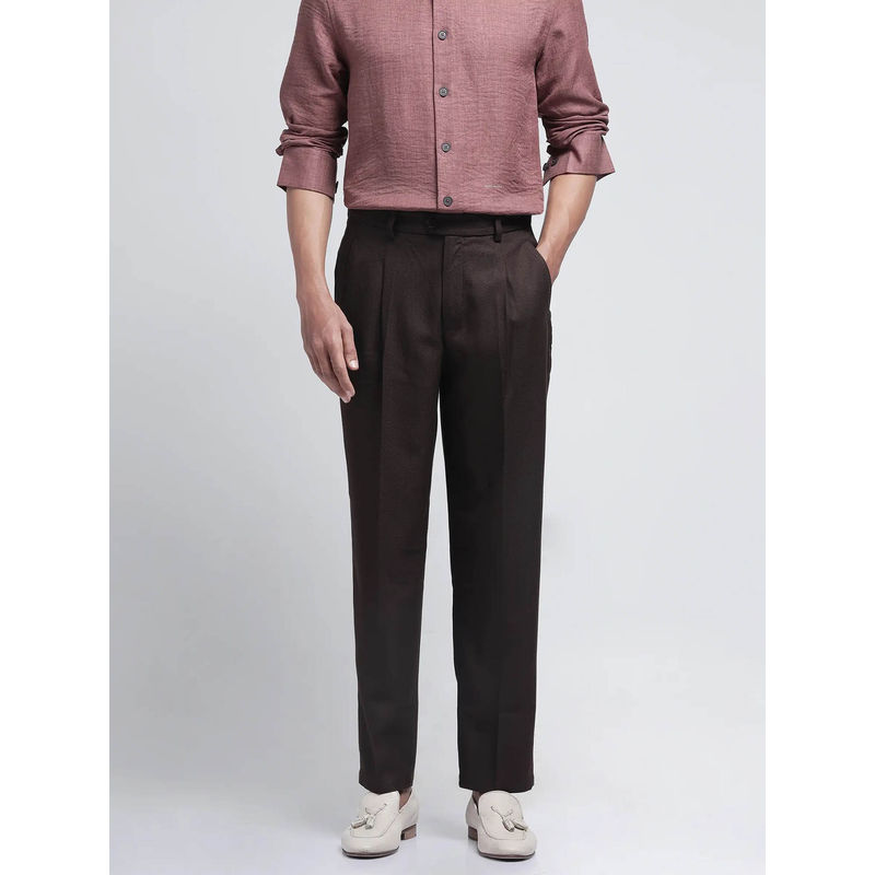 Rare Rabbit Aront B Dark Brown Plain Relaxed Fit Trouser (32)