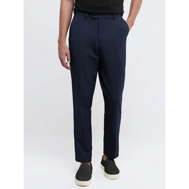 Rare Rabbit Austin Navy Blue Plain Relaxed Fit Trouser (30)