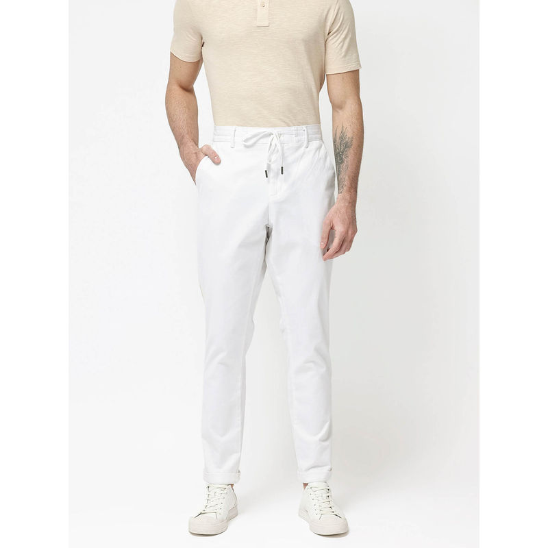 Rare Rabbit Caloon White Plain Regular Fit Trouser (32)