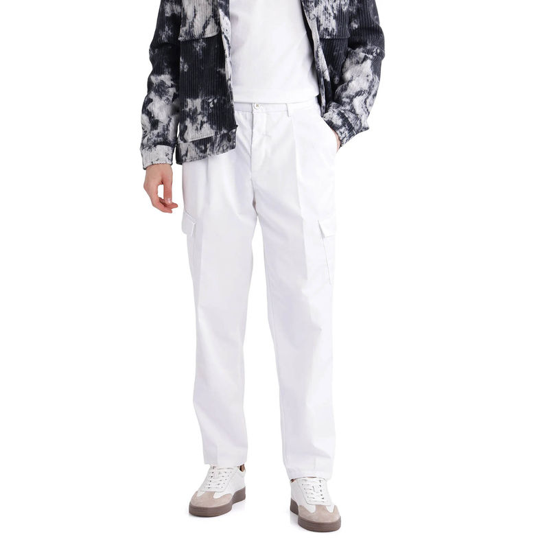 Rare Rabbit Eber White Plain Regular Fit Trouser (28)