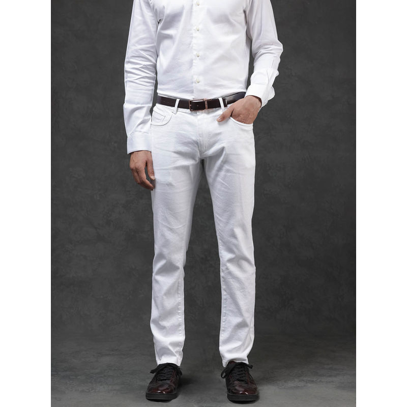 Rare Rabbit Expore White Plain Regular Fit Trouser (28)