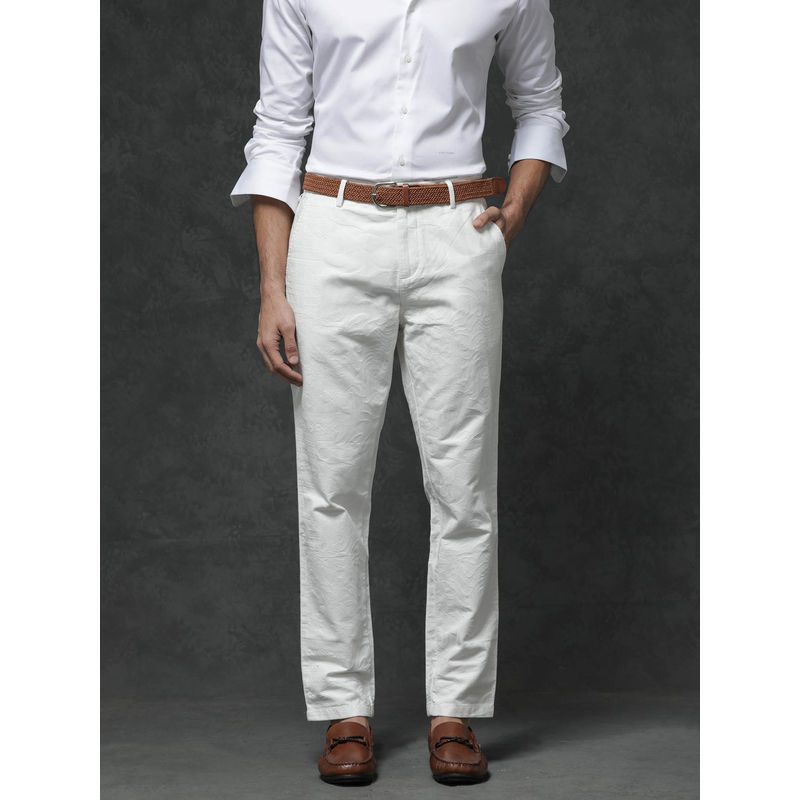 Rare Rabbit Jeck-1 White Jacquard Regular Fit Trouser (38)