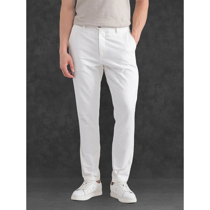 Rare Rabbit Jeck-24 White Jacquard Regular Fit Trouser (32)