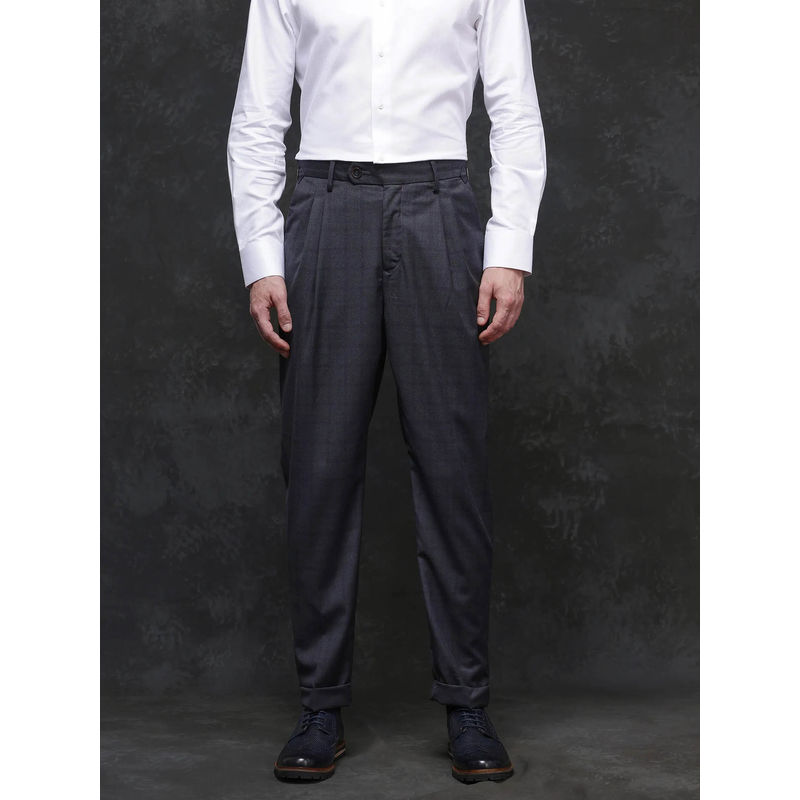 Rare Rabbit Jorin Dark Grey Checks Relaxed Fit Trouser (28)