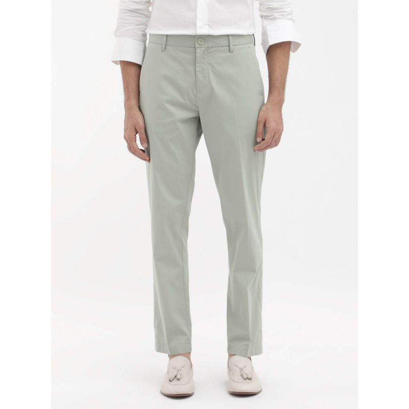 Rare Rabbit Linotel Pastel Green Plain Regular Fit Trouser (28)