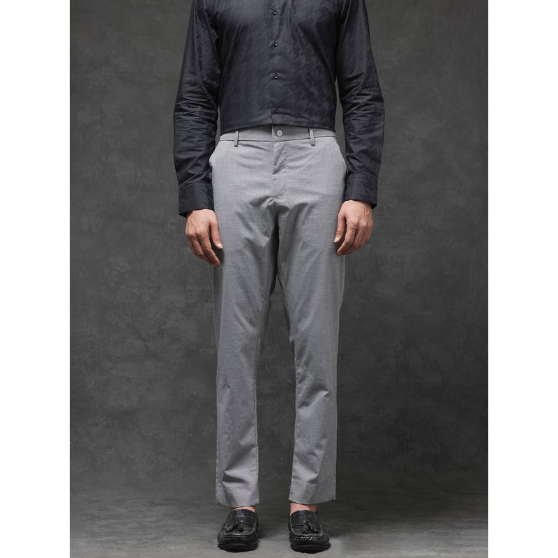 Rare Rabbit Micra-1 Grey Checked Regular Fit Trouser (34)