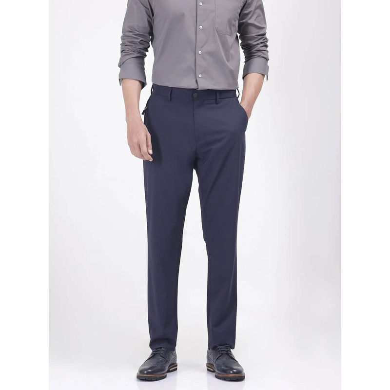 Rare Rabbit Micras Navy Blue Checked Regular Fit Trouser (32)