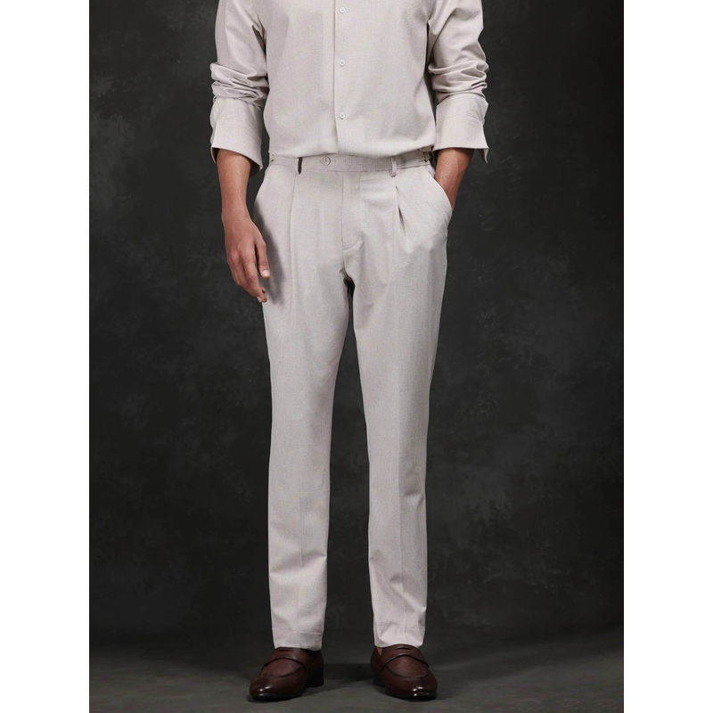 Rare Rabbit Morst Off White Checked Relaxed Fit Trouser (34)