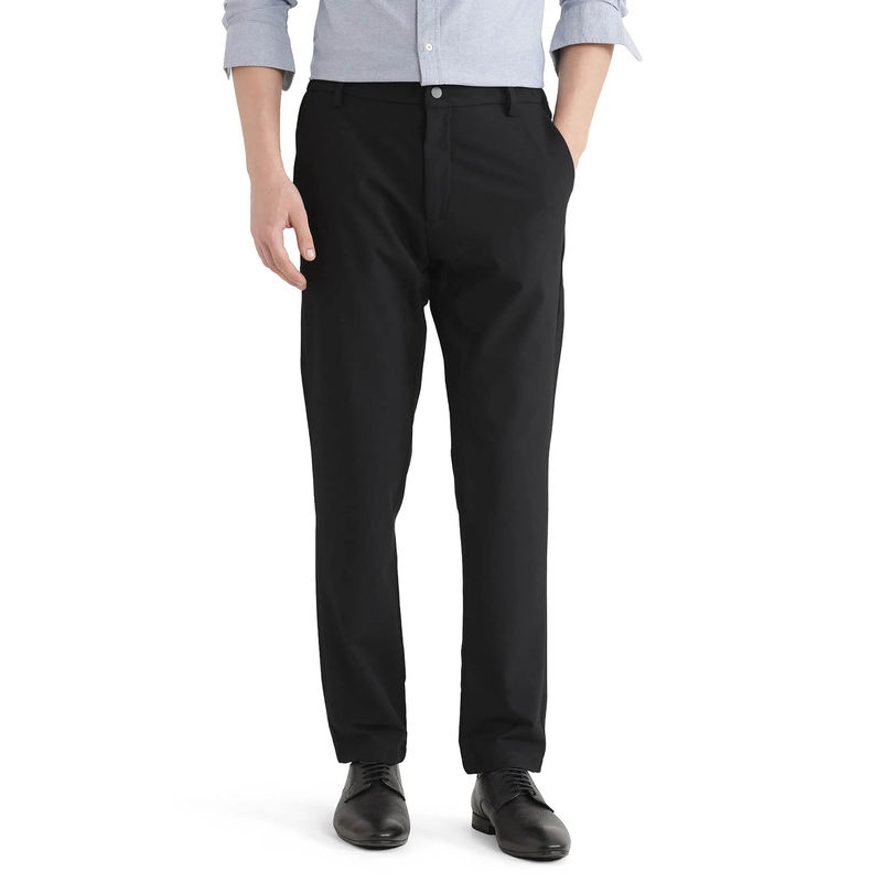 Rare Rabbit Travel-Uni Black Plain Regular Fit Trouser (30)