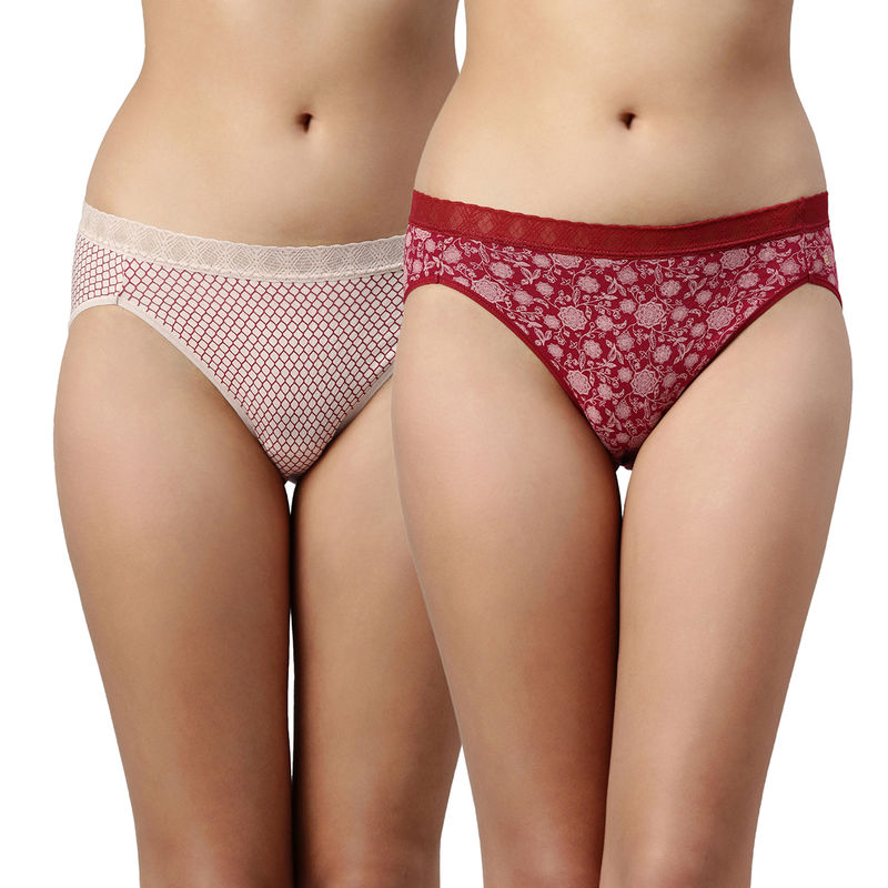 Enamor Antimicrobial & Stain Cotton Hipster Panty-CH06 Multi-Color (Pack of 2) (M)