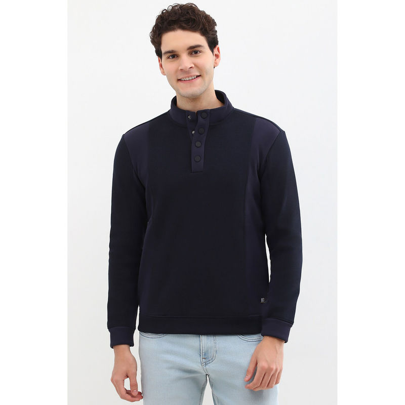 Allen Solly Navy Blue Textured Sweatshirt (S)
