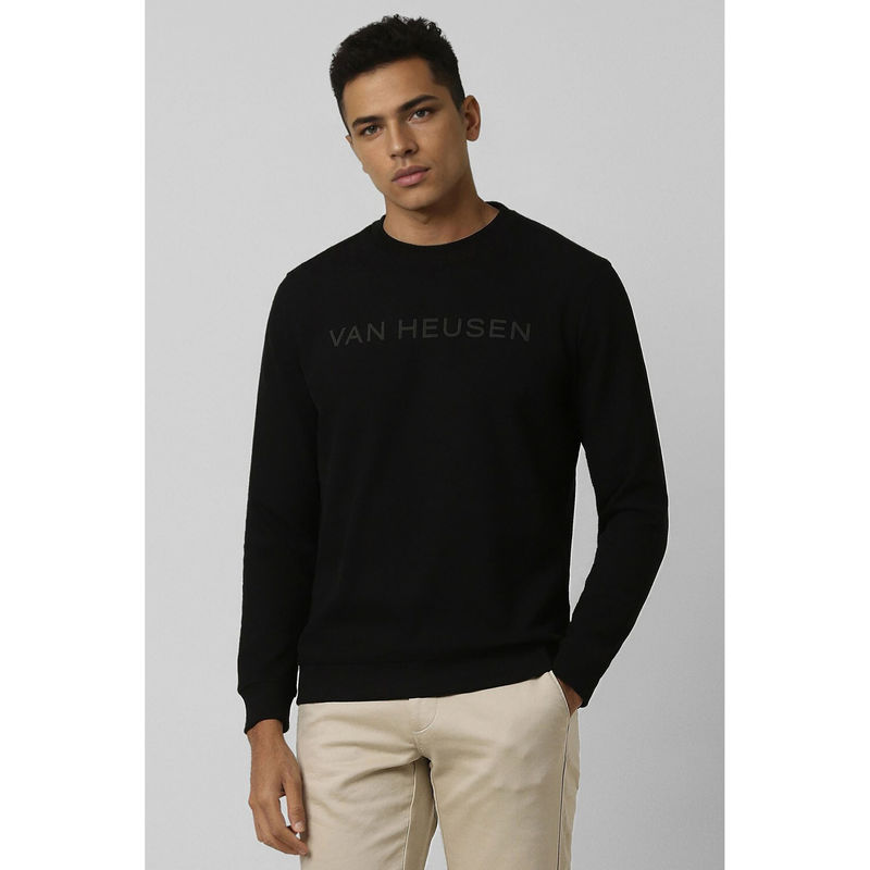 Van Heusen Black Solid Sweatshirt (M)