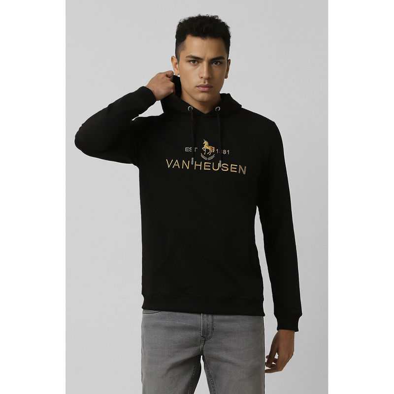 Van Heusen Black Embroidered Hoodie (M)