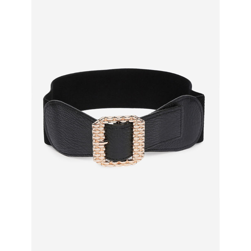 Twenty Dresses by Nykaa Fashion Black Solid Antique Textured Gold Buckle Belt (Black) At Nykaa, Best Beauty Products Online