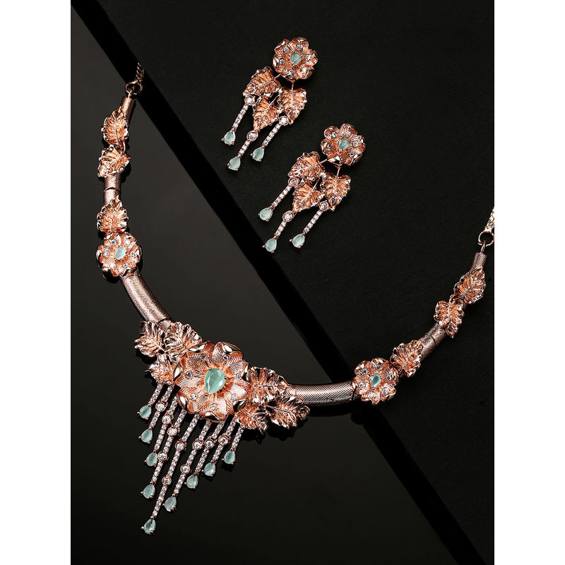 The Zoya Kundan Solitaire Two Tone Gold and Rose Gold Necklace Set – Curio  Cottage