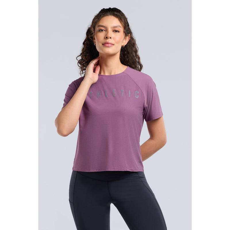 Amante Women Purple Base Full Mesh Workout T-Shirt (S)