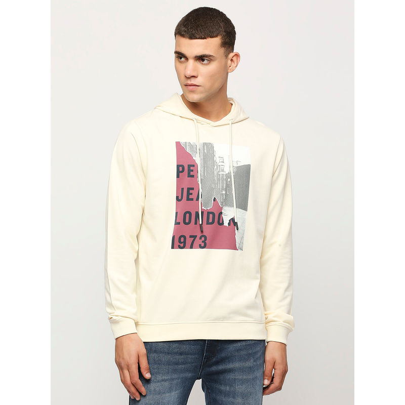 Pepe Jeans Kingsley Photographic Printed Hooded Sweatshirt Off White (M)