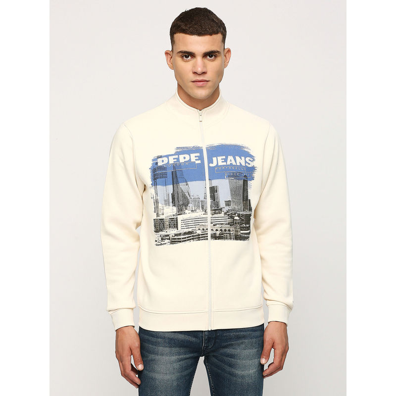 Pepe Jeans Kemp Graphic Printed Zip-Thru Sweatshirt Off White (XL)
