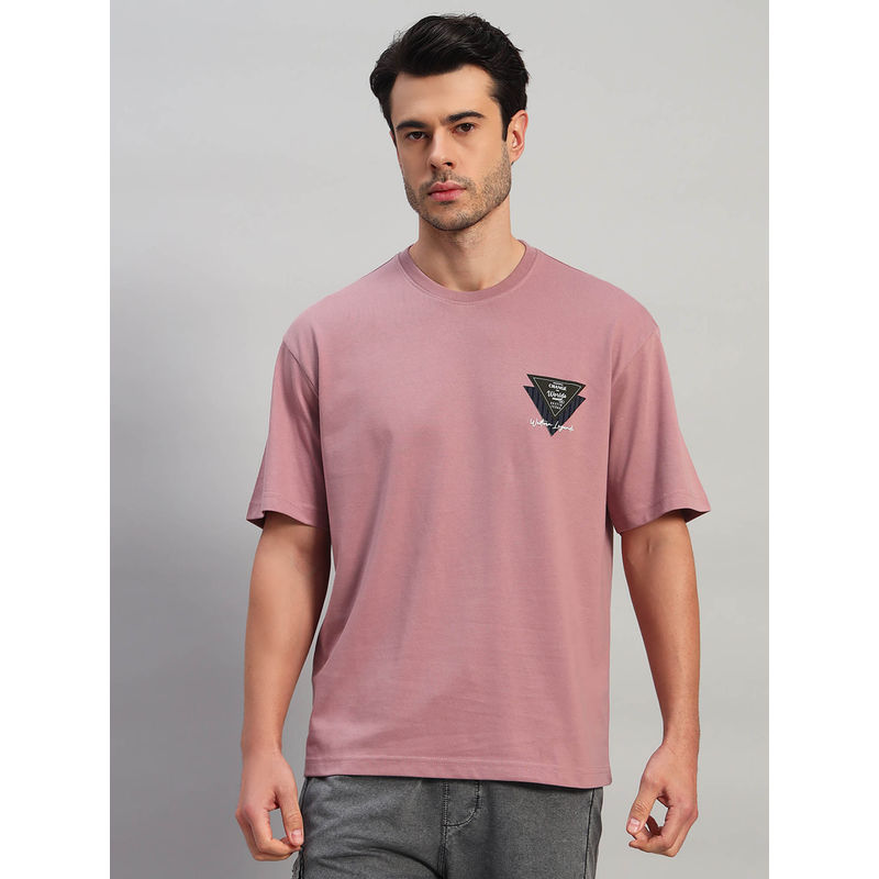 Cantabil Men Printed Dark Pink Round Neck Casual T-Shirt (M)