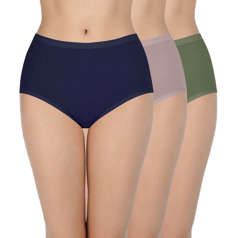 Amante Solid Three-Fourth Coverage High Rise Full Brief Panty - Multi-Color (Set of 3) (S)