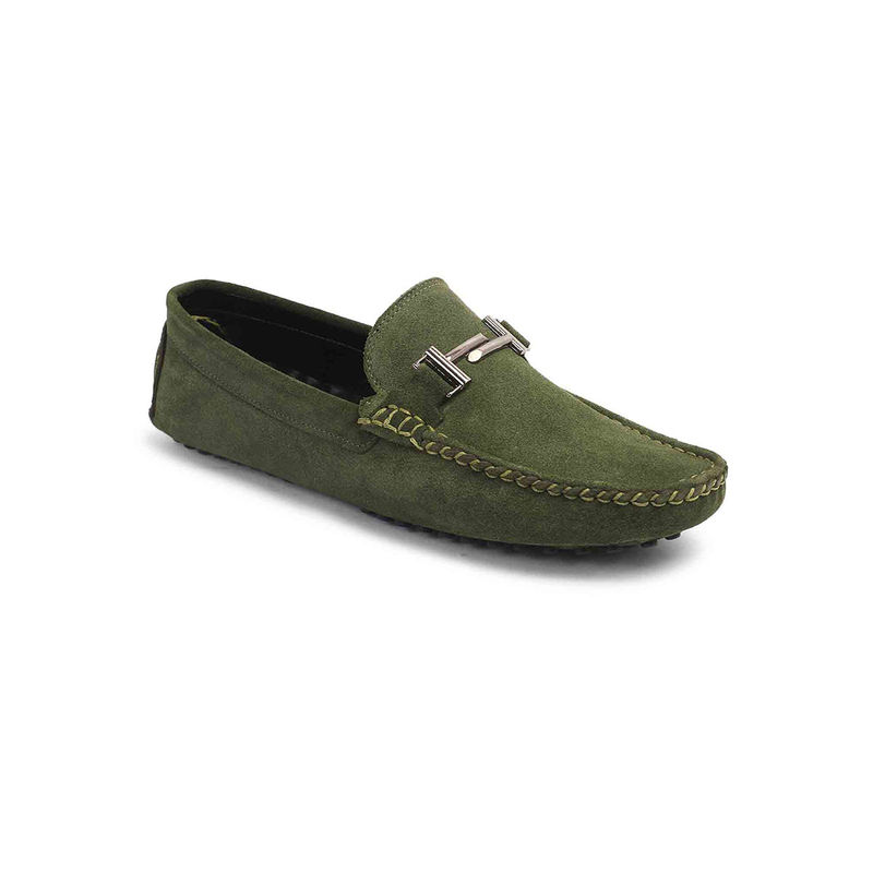 Louis Stitch Solid Green Italian Suede Leathers Loafers (UK 6)